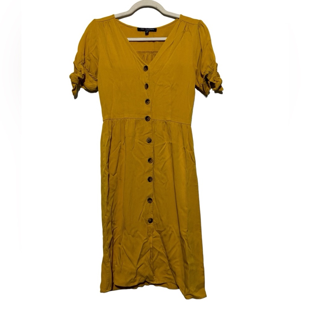 One Clothing Mustard Yellow Wooden Button Front Midi Dress Women’s Size XS